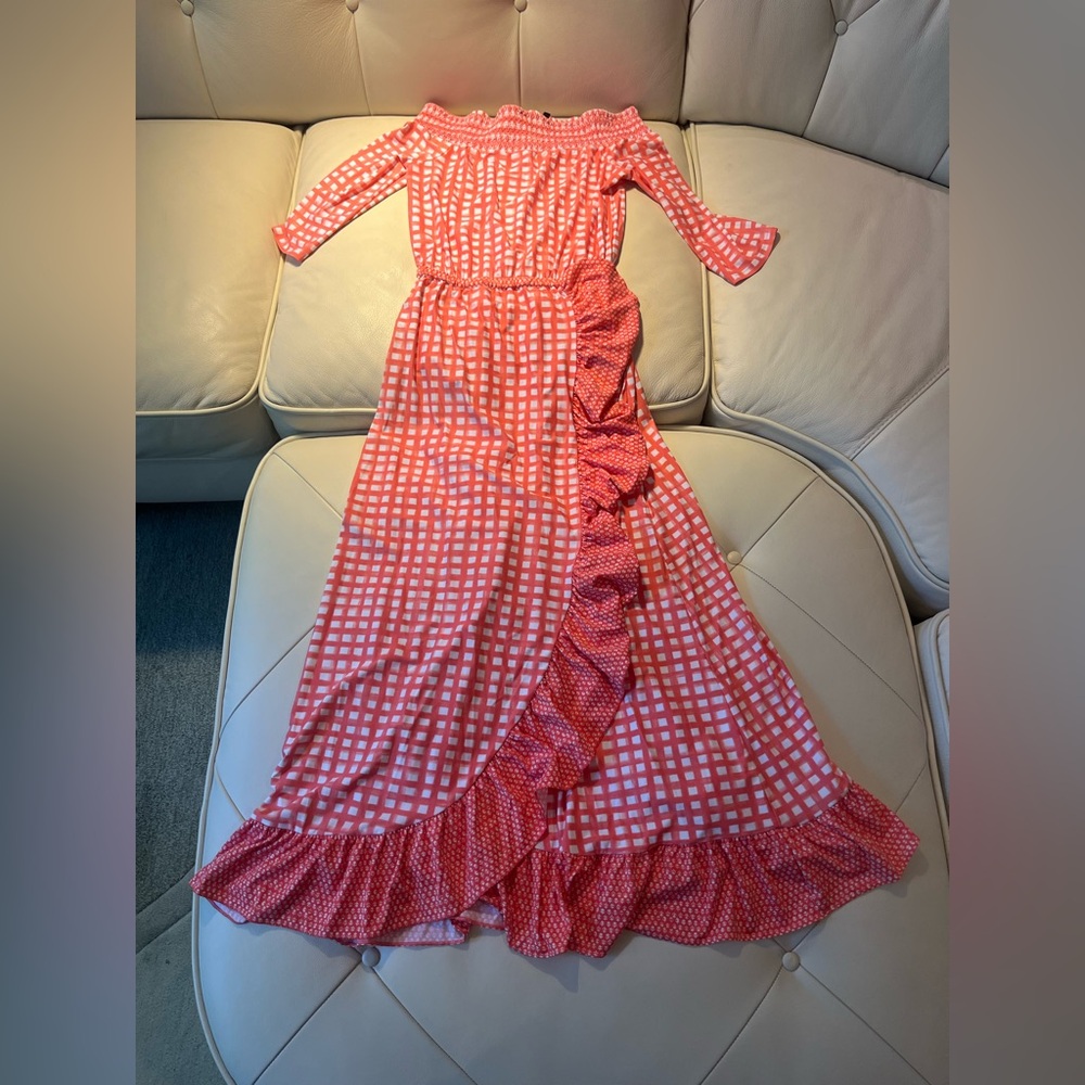 Cabana Life Coral Checkered Maxi Dress